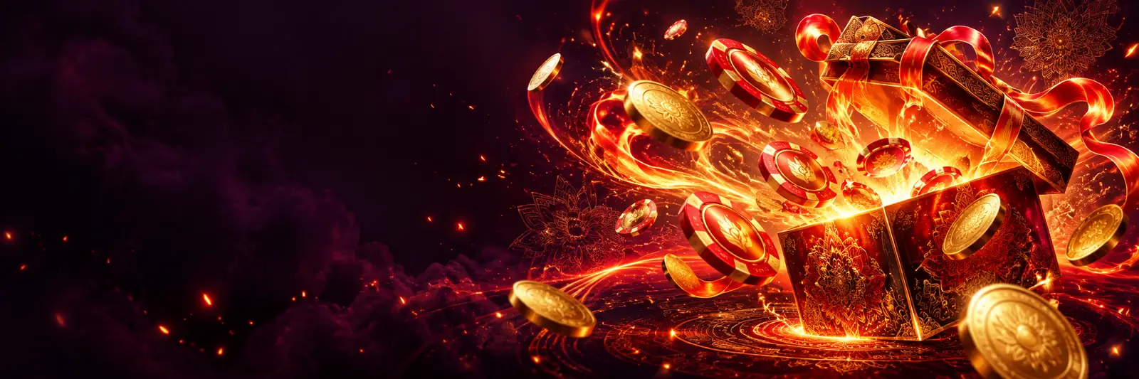 Fireball bónuszok – lángoló ajándékdoboz zsetonokkal, illusztráció