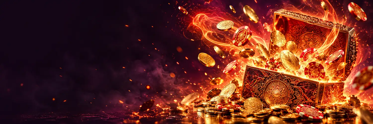 Fireball Casino üdvözlő csomag – lángoló kincsesláda, illusztráció