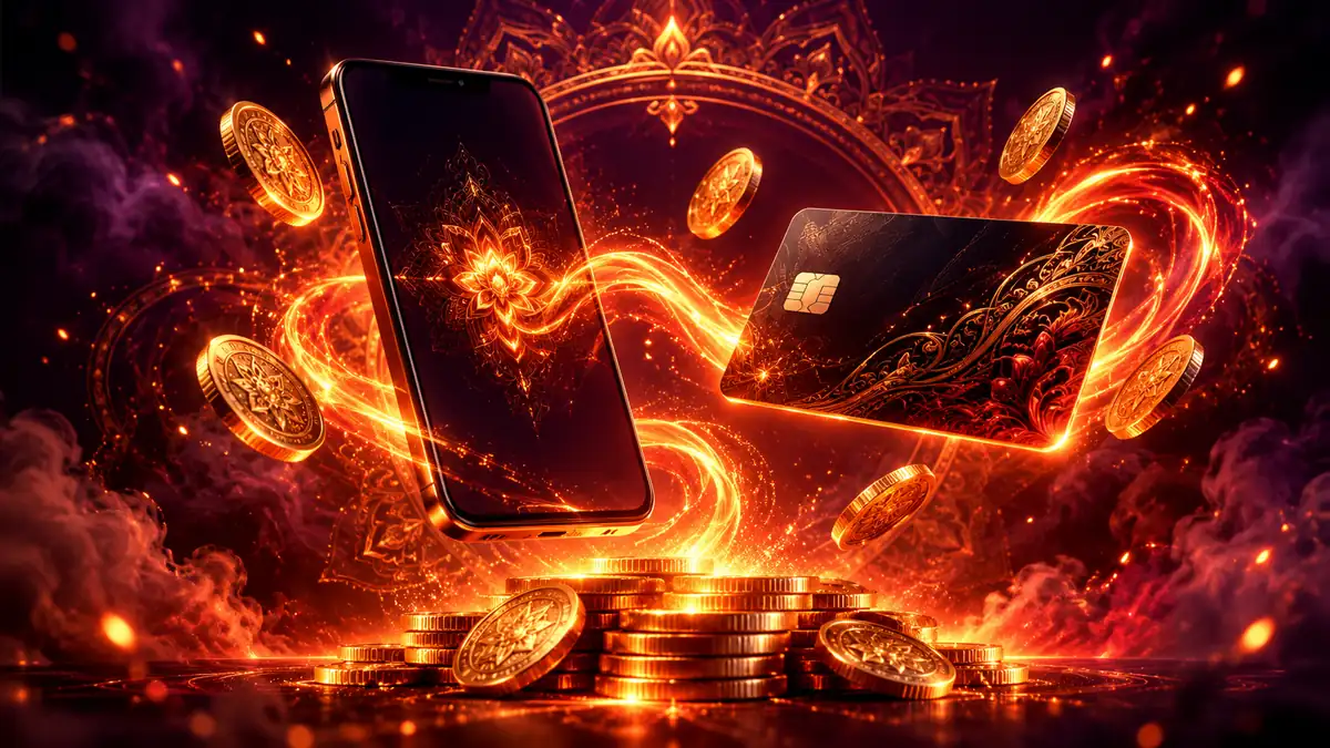 Fireball befizetés és kifizetés – telefon és bankkártya, illusztráció